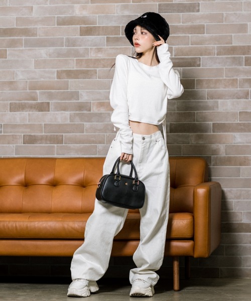 OLIVE des OLIVE（オリーブデオリーブ）の「起毛テレコ裾ドロストTシャツ　1032060210（Tシャツ/カットソー・レディース・ライトグレー/ブラック/オフホワイト・FREE）」の4枚目の写真