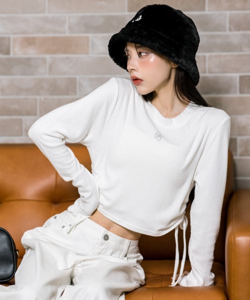 OLIVE des OLIVE（オリーブデオリーブ）の「起毛テレコ裾ドロストTシャツ　1032060210（Tシャツ/カットソー・レディース・ライトグレー/ブラック/オフホワイト・FREE）」の5枚目の写真