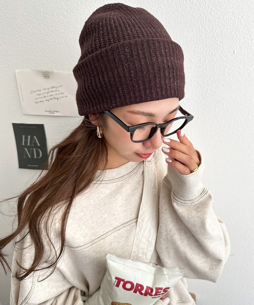 andme（アンドミー）の「リブ編みニット帽（ニットキャップ/ビーニー・レディース・オフホワイト/ブラウン/グリーン系/ブラック/ライトブルー/オレンジ・FREE）」の5枚目の写真