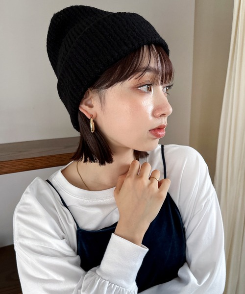 andme（アンドミー）の「リブ編みニット帽（ニットキャップ/ビーニー・レディース・オフホワイト/ブラウン/グリーン系/ブラック/ライトブルー/オレンジ・FREE）」の21枚目の写真