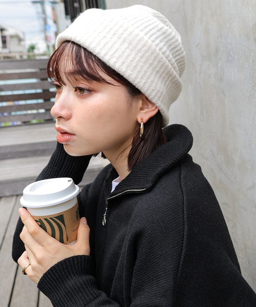 andme(アンドミー)の「リブ編みニット帽(ニットキャップ/ビーニー・レディース・オフホワイト/ブラウン/グリーン系/ブラック/ライトブルー/オレンジ・FREE)」の18枚目の写真
