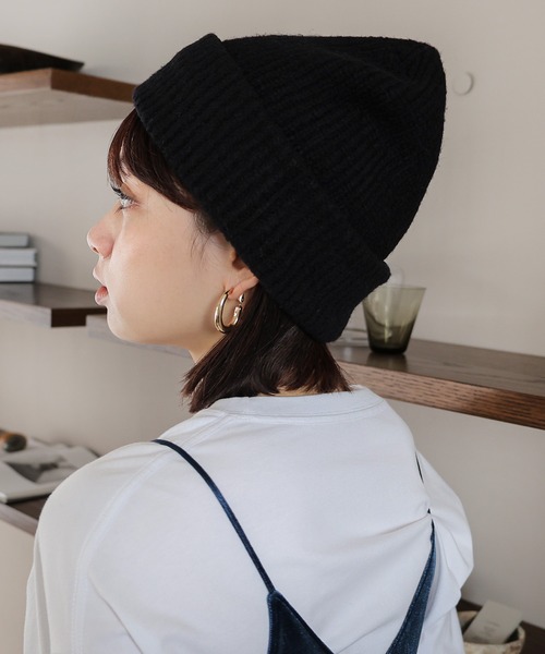 ブラックリブ編みニット帽 リブ編みニット帽（ニットキャップ/ビーニー）｜andme（アンドミー）の