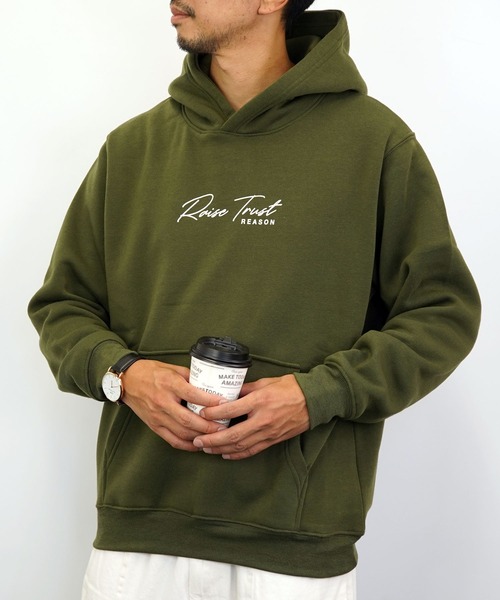 Burner(バーナー)の「【GROOVY STORE】ロゴプリントプルオーバーフーディ裏起毛(パーカー・メンズ・ブラック/杢グレー/バーガンディー/カーキ/グレイッシュベージュ/ホワイト/ライトブラック/ブルー・M/L/LL)」の1枚目の写真