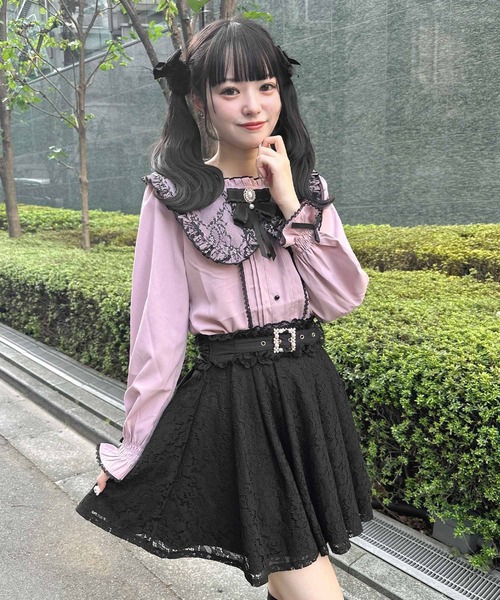 イタリア購入 定価5万 フローラル総レースお膝下丈イージースカート  