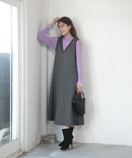 M.deux（エムドゥ）の「[[ベロアパイピングジャンパースカート]]（ジャンパースカート・レディース・ブラック/ブラウン・MEDIUM）」の2枚目の写真