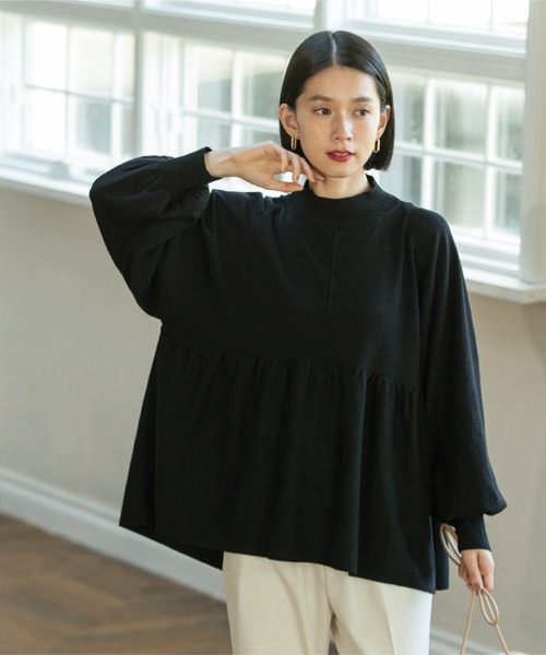 OPAQUE.CLIP（オペークドットクリップ）の「◆ハイネックギャザーペプラムニット【洗える】（ニット/セーター・レディース・グレー/ブラック/ブルー・99）」の7枚目の写真