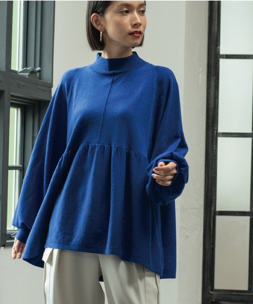 OPAQUE.CLIP（オペークドットクリップ）の「◆ハイネックギャザーペプラムニット【洗える】（ニット/セーター・レディース・グレー/ブラック/ブルー・99）」の8枚目の写真