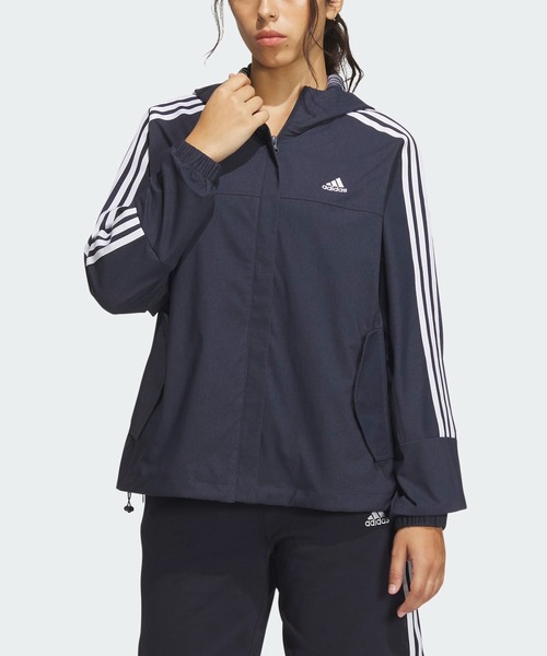 adidas（アディダス）の「シーズナル スポーツウェア ルーズフィット デニムルック クロスジャケット / アディダス adidas（マウンテンパーカー・レディース・ブラック/ピンク系その他/ネイビー・XX-LARGE/MEDIUM/SMALL/LARGE/X-LARGE）」の2枚目の写真