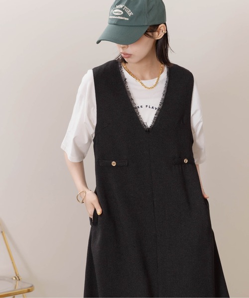 Eimee Law（エイミーロウ）の「ツィード Vネックワンピース（ワンピース・レディース・ブラック/オフホワイト/ブラック×ホワイト・38）」の9枚目の写真