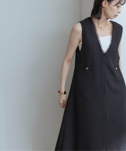 Eimee Law（エイミーロウ）の「ツィード Vネックワンピース（ワンピース・レディース・ブラック/オフホワイト/ブラック×ホワイト・38）」の15枚目の写真
