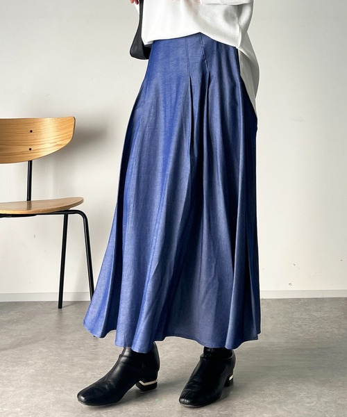 un dix cors（アンディコール）の「リヨセルタックフレアスカート（スカート・レディース・グリーン/チャコールグレー/インディゴブルー・FREE）」の4枚目の写真