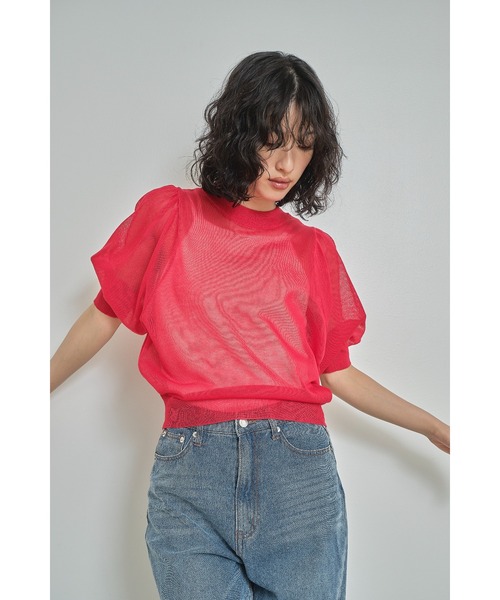 Abor（アボア）の「【Abor】Glitter Sheer Volume Sleeve Pullover/ラメシアーボリュームスリーブプルオーバー（ニット/セーター・レディース・イエロー/レッド/グレー・FREE）」の3枚目の写真