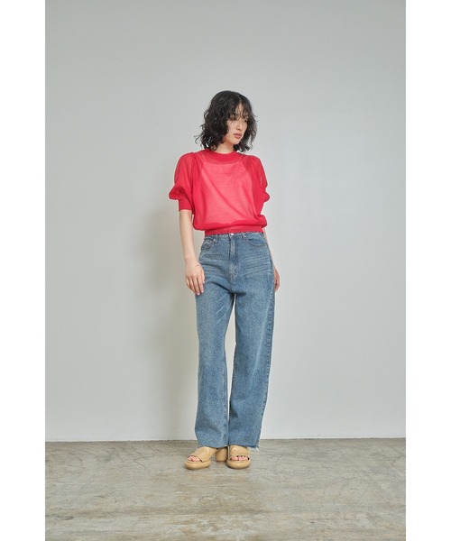 Abor（アボア）の「【Abor】Glitter Sheer Volume Sleeve Pullover/ラメシアーボリュームスリーブプルオーバー（ニット/セーター・レディース・イエロー/レッド/グレー・FREE）」の4枚目の写真