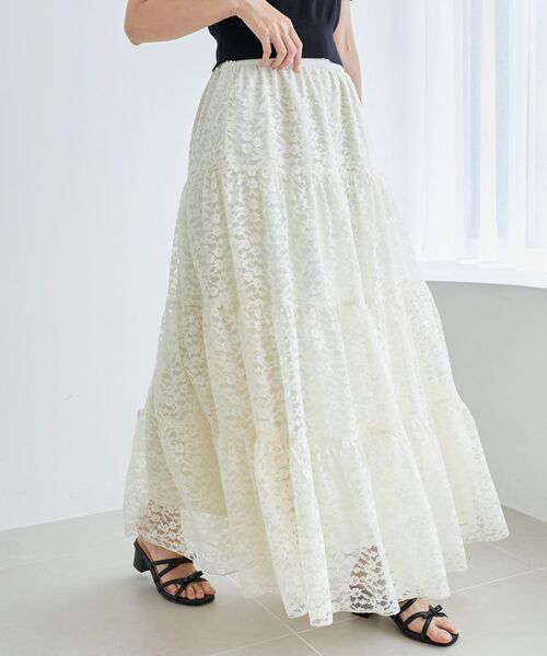 MAJESTIC LEGON（マジェスティックレゴン）の「シアーボリュームティアードスカート（スカート・レディース・アイボリー/ブラック/ライトグレー/ホワイト系その他2・X-SMALL/SMALL/MEDIUM）」の16枚目の写真