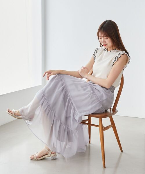 MAJESTIC LEGON（マジェスティックレゴン）の「シアーボリュームティアードスカート（スカート・レディース・アイボリー/ブラック/ライトグレー/ホワイト系その他2・X-SMALL/SMALL/MEDIUM）」の22枚目の写真