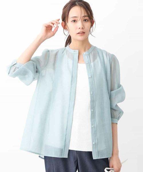 MK MICHEL KLEIN（エムケーミッシェルクラン）の「シアーシャツブラウス/洗える（シャツ/ブラウス・レディース・ホワイト/ベージュ系その他/ミント・38）」の3枚目の写真