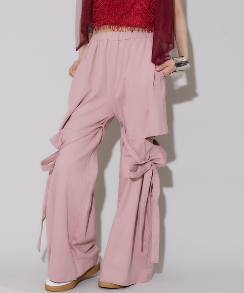 VIOLETTA(ヴィオレッタ)の「カッティングリボンスウェットパンツ(スウェットパンツ・レディース・ピンク/ホワイト/ブラック・S/M)」の3枚目の写真