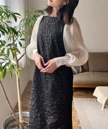 シアースリーブふくれジャガードワンピース