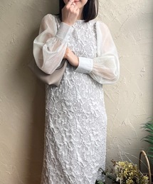 シアースリーブふくれジャガードワンピース