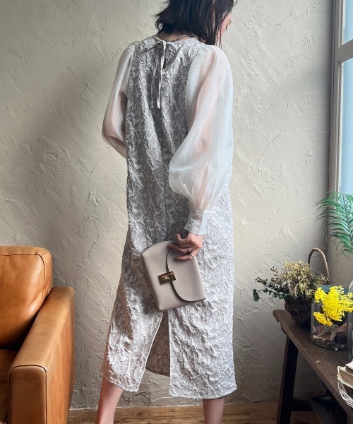 【新品】エムズグレイシー ジャガードワンピースドレス 総柄ふんわりスリーブ 黒 新品】エムズグレイシー ジャガードワンピースドレス 総柄ふんわり