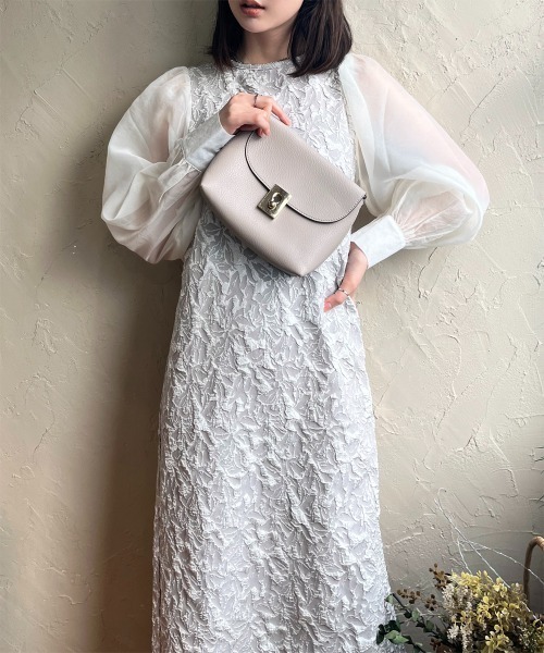 resil レジル 新品未使用 ベルスリーブ ジャガード ドレス ワンピース resil レジル 新品未使用 ベルスリーブ ジャガード ドレス