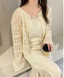 mysty woman | 【WEB限定】透かし編みリボンカーディガン 113918(カーディガン/ボレロ)