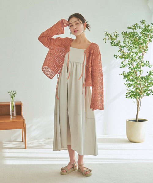 mysty woman（ミスティウーマン）の「【WEB限定】透かし編みリボンカーディガン  113918（カーディガン/ボレロ・レディース・ブラック/オフホワイト/オレンジ・FREE）」の8枚目の写真