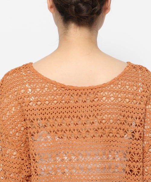 mysty woman（ミスティウーマン）の「【WEB限定】透かし編みリボンカーディガン  113918（カーディガン/ボレロ・レディース・ブラック/オフホワイト/オレンジ・FREE）」の14枚目の写真