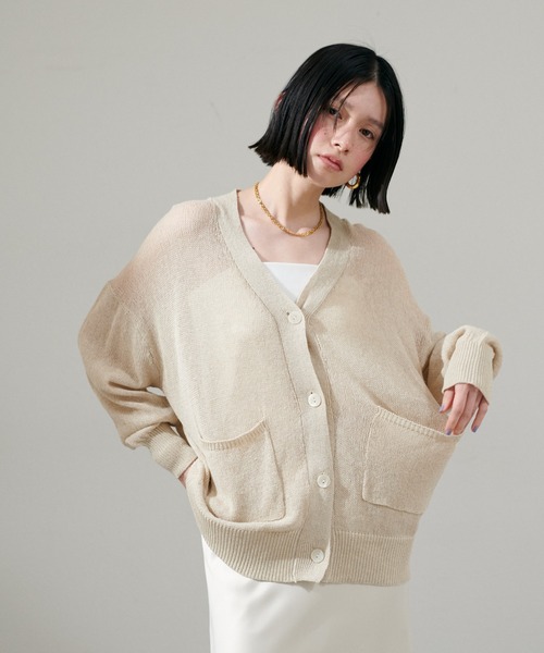 【LARUTA】綿麻シアーニットカーデ