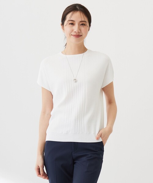 J.PRESS Ladies(J.プレス レディス)の「【洗える】レーヨンエリートストレッチ フレンチスリーブ ニット(ニット/セーター・レディース・ホワイト系/ライトグリーン系/オレンジ系/ふじ色系/ネイビー系・SMALL)」の2枚目の写真