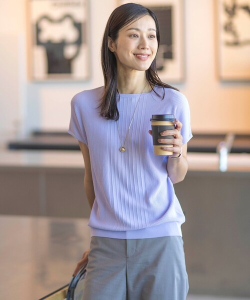 J.PRESS Ladies(J.プレス レディス)の「【洗える】レーヨンエリートストレッチ フレンチスリーブ ニット(ニット/セーター・レディース・ホワイト系/ライトグリーン系/オレンジ系/ふじ色系/ネイビー系・SMALL)」の4枚目の写真