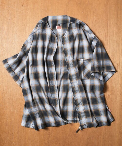 HINSON（ヒンソン）の「HINSON/ヒンソン フルジップカーデ ショートスリーブシャツ/オンブレチェック/半袖（シャツ/ブラウス・メンズ・ブラウン/ホワイト/ブラック・LARGE/MEDIUM）」の14枚目の写真