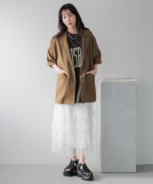 LOWRYS FARM（ローリーズファーム）の「ＢＩＧカレッジロゴ６Ｓ　107458（Tシャツ/カットソー・レディース・アイボリー/グレー/チャコールグレー・FREE）」の6枚目の写真