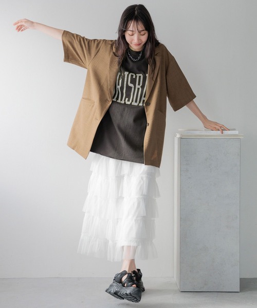 LOWRYS FARM（ローリーズファーム）の「ＢＩＧカレッジロゴ６Ｓ　107458（Tシャツ/カットソー・レディース・アイボリー/グレー/チャコールグレー・FREE）」の7枚目の写真