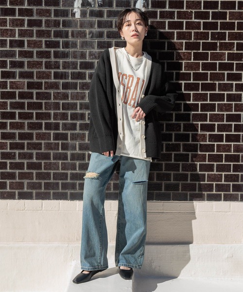 LOWRYS FARM（ローリーズファーム）の「ＢＩＧカレッジロゴ６Ｓ　107458（Tシャツ/カットソー・レディース・アイボリー/グレー/チャコールグレー・FREE）」の20枚目の写真