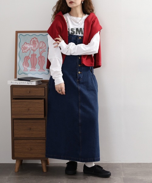 atONE(アットワン)の「atONE 配色ショルダーデニムサロペットパンツ&スカート(サロペット/オーバーオール・レディース・ネイビー/ワンウォッシュ/ネイビー系/ブルー系その他6/ダークインディゴブルー・LL/3L/4L/L/M/MEDIUM/X-LARGE/LARGE/XXX-LARGE/XX-LARGE)」の5枚目の写真