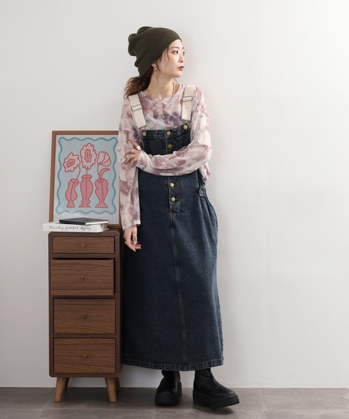 atONE(アットワン)の「atONE 配色ショルダーデニムサロペットパンツ&スカート(サロペット/オーバーオール・レディース・ネイビー/ワンウォッシュ/ネイビー系/ブルー系その他6/ダークインディゴブルー・LL/3L/4L/L/M/MEDIUM/X-LARGE/LARGE/XXX-LARGE/XX-LARGE)」の4枚目の写真