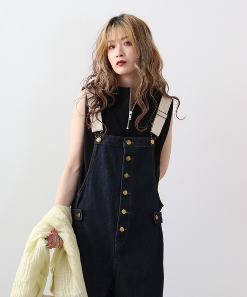 atONE(アットワン)の「atONE 配色ショルダーデニムサロペットパンツ&スカート(サロペット/オーバーオール・レディース・ネイビー/ワンウォッシュ/ネイビー系/ブルー系その他6/ダークインディゴブルー・LL/3L/4L/L/M/MEDIUM/X-LARGE/LARGE/XXX-LARGE/XX-LARGE)」の8枚目の写真