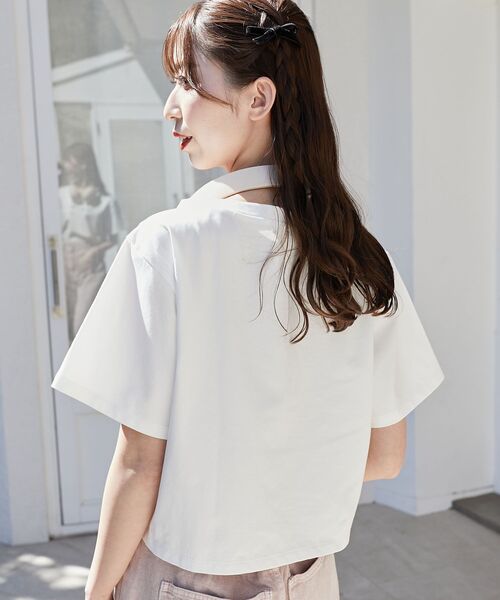 MAJESTIC LEGON(マジェスティックレゴン)の「エンブロイダリーロゴクロップドT(Tシャツ/カットソー・レディース・レッド/ブラック/ピンク/ブラック系その他/ピンク系その他2/イエロー・MEDIUM)」の20枚目の写真