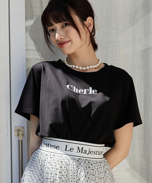 MAJESTIC LEGON(マジェスティックレゴン)の「エンブロイダリーロゴクロップドT(Tシャツ/カットソー・レディース・レッド/ブラック/ピンク/ブラック系その他/ピンク系その他2/イエロー・MEDIUM)」の9枚目の写真