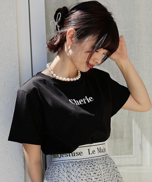 MAJESTIC LEGON(マジェスティックレゴン)の「エンブロイダリーロゴクロップドT(Tシャツ/カットソー・レディース・レッド/ブラック/ピンク/ブラック系その他/ピンク系その他2/イエロー・MEDIUM)」の11枚目の写真