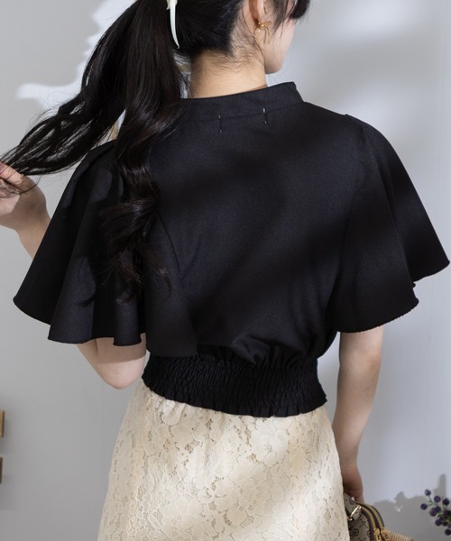 pumpkin port(パンプキンポート)の「パールボタン ピンタック フレア半袖 クロップド ブラウス(シャツ/ブラウス・レディース・グレー/ブラック/ホワイト×ブラック/ホワイト/グリーン/ピンク・M/L/LL)」の19枚目の写真