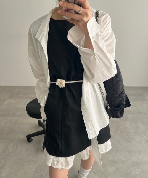 GIUNON（ジウノン）の「collarless tie neck shirt / カラーレスタイネックシャツ（シャツ/ブラウス・レディース・ブルー/ホワイト・FREE）」の11枚目の写真