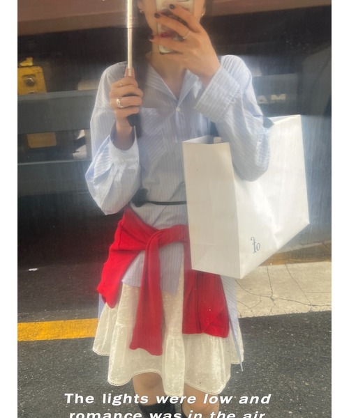 GIUNON（ジウノン）の「collarless tie neck shirt / カラーレスタイネックシャツ（シャツ/ブラウス・レディース・ブルー/ホワイト・FREE）」の8枚目の写真