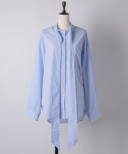 GIUNON（ジウノン）の「collarless tie neck shirt / カラーレスタイネックシャツ（シャツ/ブラウス・レディース・ブルー/ホワイト・FREE）」の19枚目の写真