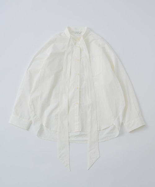 GIUNON（ジウノン）の「collarless tie neck shirt / カラーレスタイネックシャツ（シャツ/ブラウス・レディース・ブルー/ホワイト・FREE）」の20枚目の写真