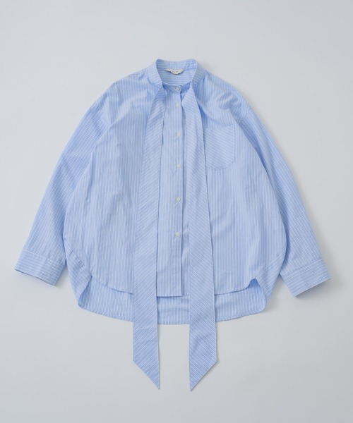 GIUNON（ジウノン）の「collarless tie neck shirt / カラーレスタイネックシャツ（シャツ/ブラウス・レディース・ブルー/ホワイト・FREE）」の21枚目の写真