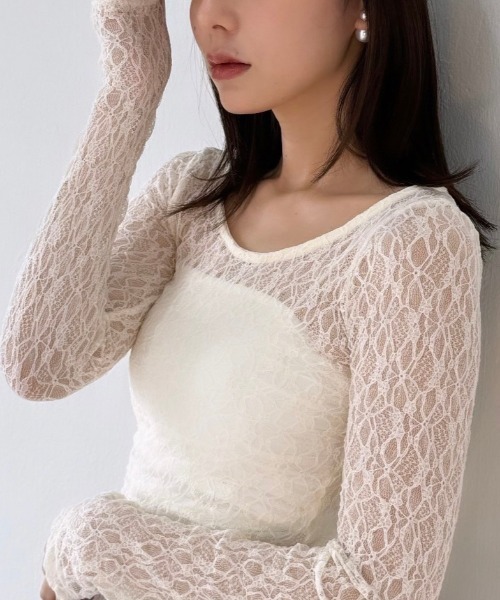 ROOPTOKYO（ループトウキョウ）の「Round Neck Lace Sheer Top / ラウンドネック レース シアートップス（Tシャツ/カットソー・レディース・アイボリー/ブラック・FREE）」の10枚目の写真