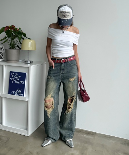 SHAGGIE(シャギー)の「ハートスタッズベルト(ベルト・レディース・ブラック/ホワイト/レッド・FREE)」の7枚目の写真