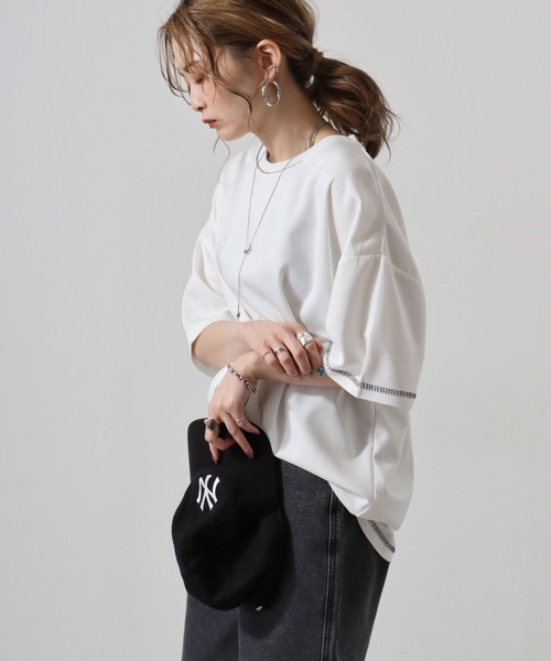 FUNALIVE（ファンアライブ）の「ﾀﾞﾝﾎﾞｰﾙﾆｯﾄ ｽﾃｯﾁﾝｸﾞ ｸﾙｰﾈｯｸ ﾙｰｽﾞ Tｼｬﾂ（Tシャツ/カットソー・メンズ・ブラック/ホワイト/サックスブルー・L/M/XL）」の2枚目の写真